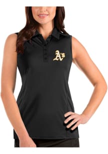 Antigua Oakland Athletics Womens Black Tribute Sleeveless Polo Shirt