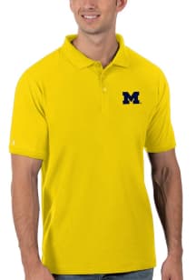 Mens Michigan Wolverines Gold Antigua Pique Short Sleeve Polo Shirt