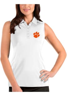 Antigua Clemson Tigers Womens White Tribute Sleeveless Polo Shirt