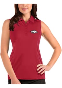 Antigua Arkansas Razorbacks Womens Red Tribute Sleeveless Polo Shirt