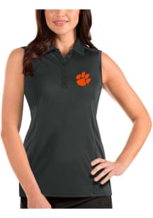 Antigua Clemson Tigers Womens Grey Tribute Sleeveless Polo Shirt