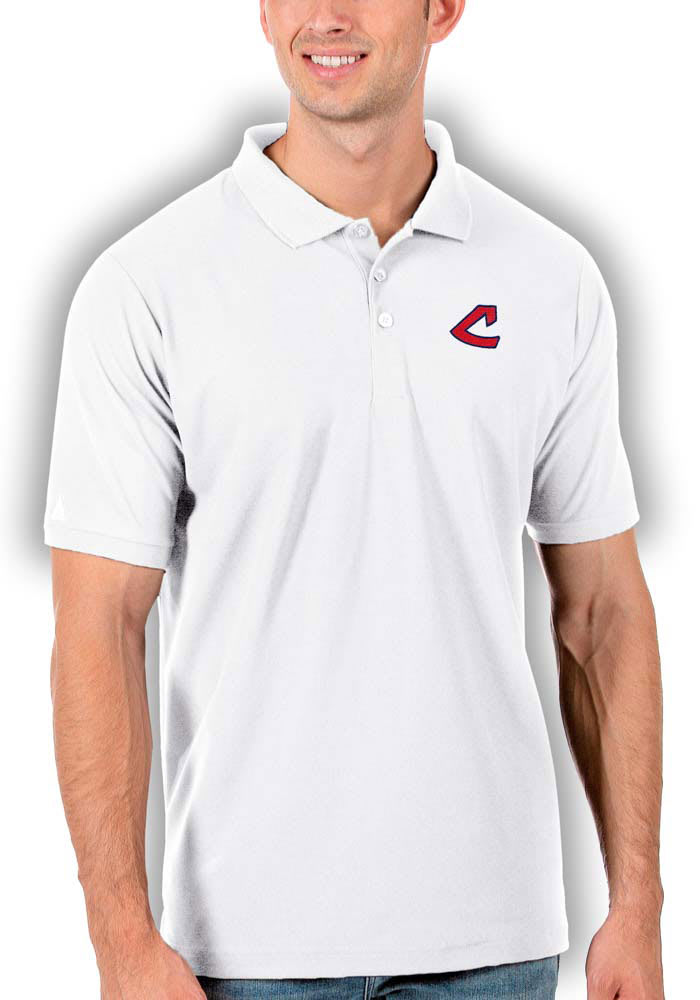 Antigua Cleveland Indians Mens White Legacy Pique Short Sleeve Polo