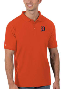 Antigua Detroit Tigers Mens Orange Legacy Pique Short Sleeve Polo