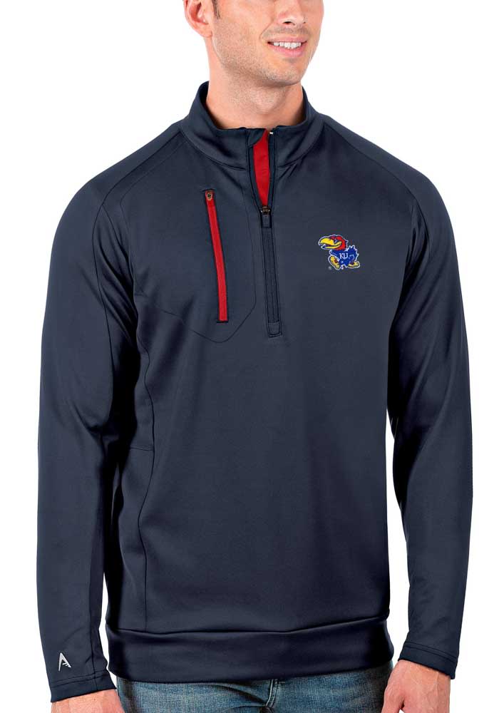 Antigua Kansas Jayhawks Mens Navy Blue Generation Long Sleeve 1/4 Zip Pullover