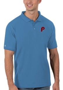 Antigua Philadelphia Phillies Mens Light Blue Legacy Pique Short Sleeve Polo