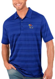 Antigua Kansas Jayhawks Mens Blue Compass Tonal Stripe Short Sleeve Polo