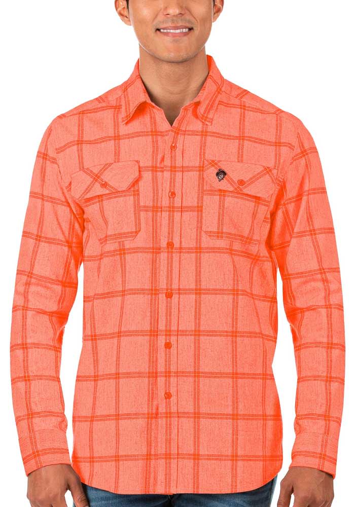 Antigua Oklahoma State Cowboys Mens Orange Regal Flannel Long Sleeve Dress Shirt