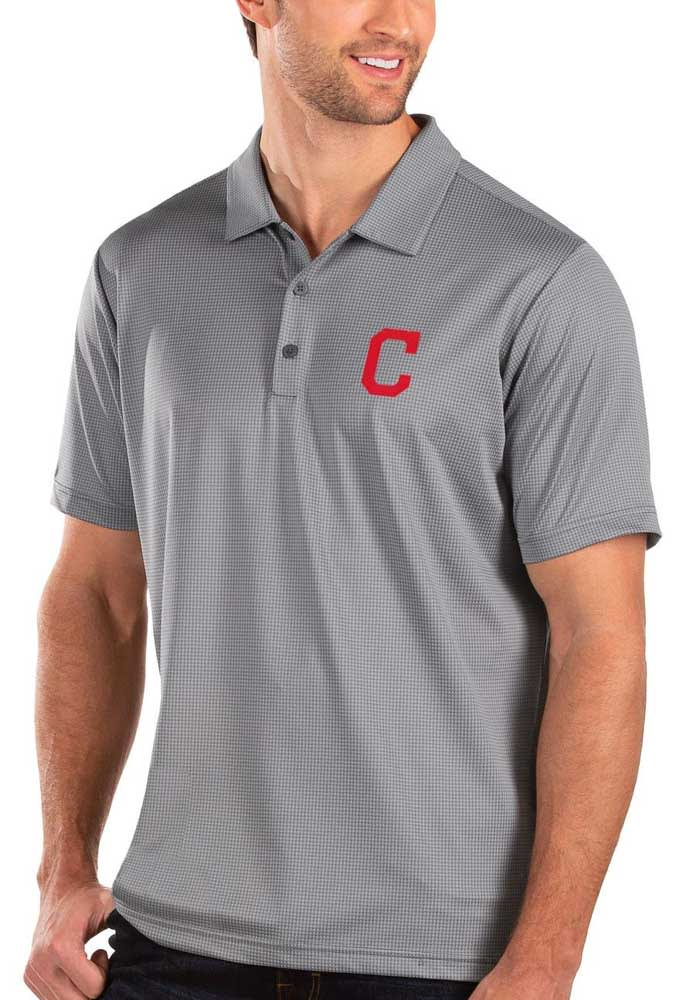 Antigua Cleveland Indians Mens Navy Blue Legacy Pique Short Sleeve Polo