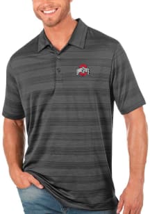 Mens Ohio State Buckeyes Charcoal Antigua Compass Short Sleeve Polo Shirt