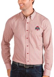 Antigua Ohio State Buckeyes Mens Red Structure Long Sleeve Dress Shirt