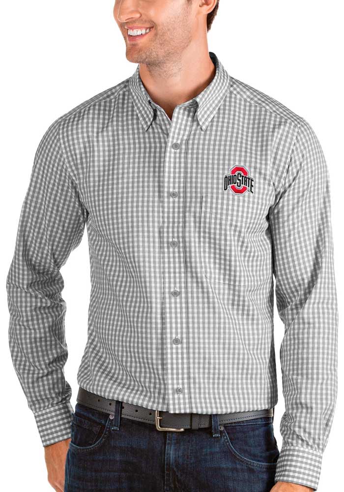 Antigua Ohio State Buckeyes Mens Grey Structure Long Sleeve Dress Shirt