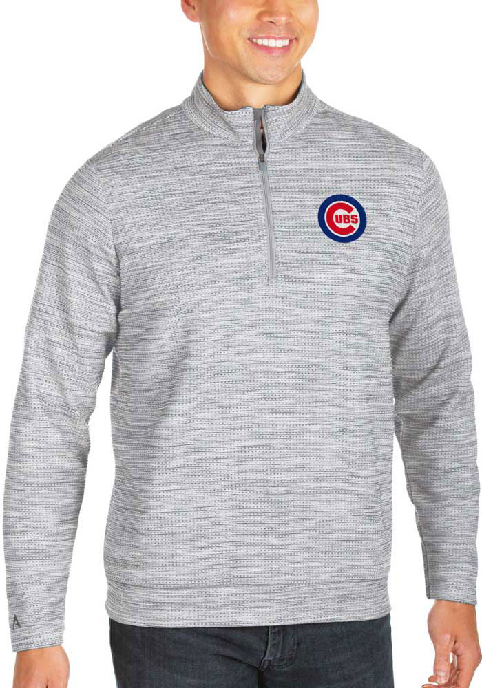 Antigua Chicago Cubs Mens Grey Chalet Long Sleeve 1/4 Zip Pullover