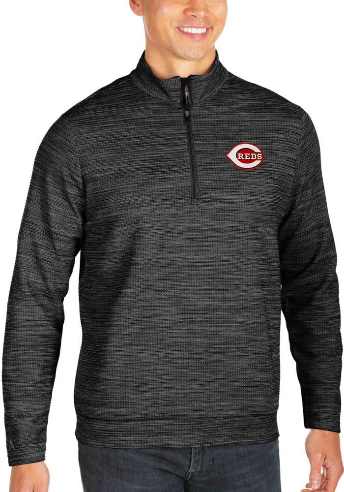 Antigua Cincinnati Reds Mens Black Chalet Long Sleeve Qtr Zip Pullover