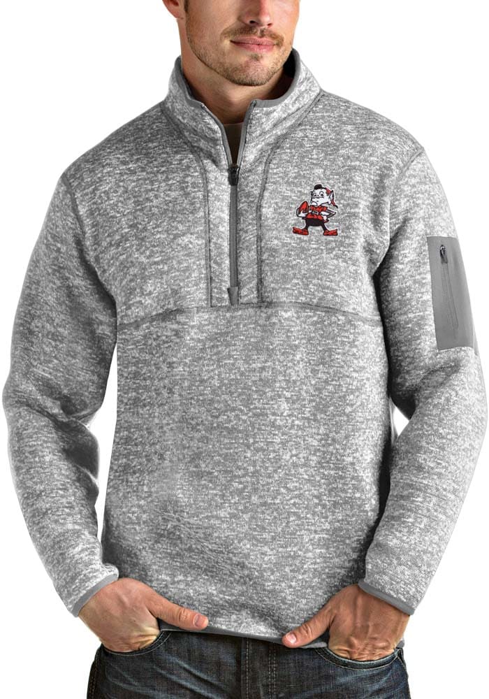 Men's Antigua White Cleveland Browns Team Quarter-Zip Pullover