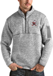 Antigua Cleveland Browns Mens Grey Fortune Long Sleeve Qtr Zip Pullover