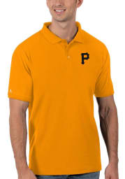 Antigua Pittsburgh Pirates Mens Gold Legacy Pique Short Sleeve Polo