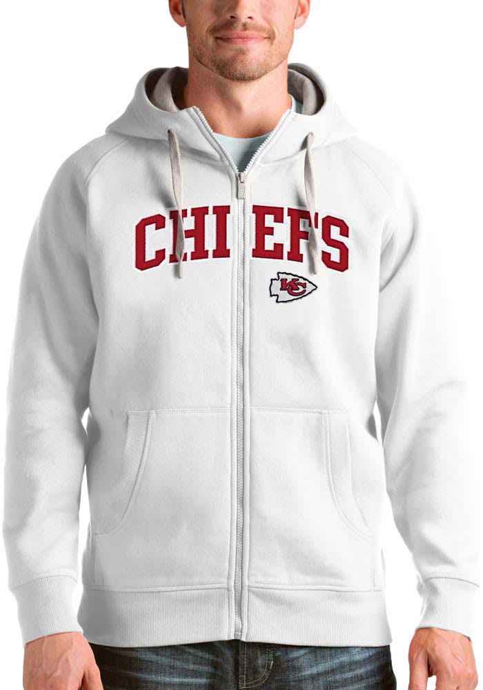 Antigua Kansas City Chiefs White Chenille Logo Victory Long Sleeve Hoodie, White, 52% Cot / 48% Poly, Size 4XL, Rally House