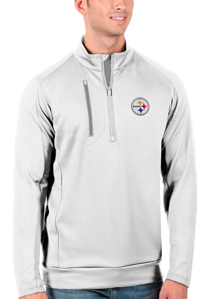 Men's Antigua White/Gray Pittsburgh Steelers Pace Quarter-Zip Pullover Jacket Size: Small