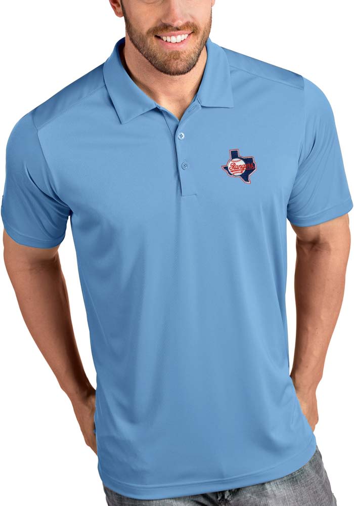 Antigua Texas Rangers Mens Light Blue Tribute Short Sleeve Polo