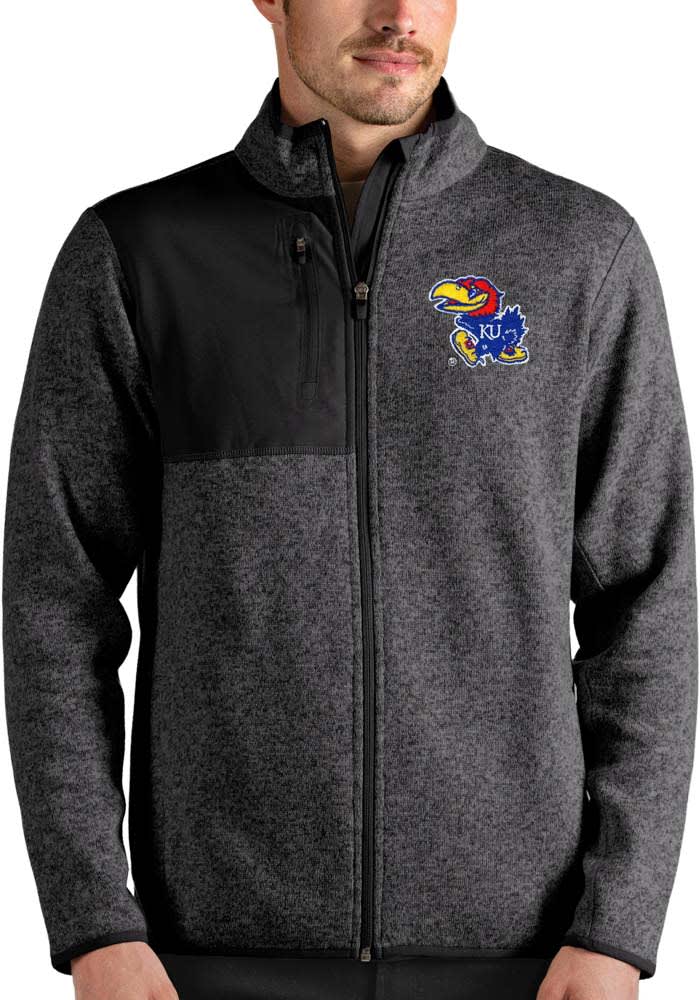 Antigua Kansas Jayhawks Mens Grey Fortune Full Zip Medium Weight Jacket