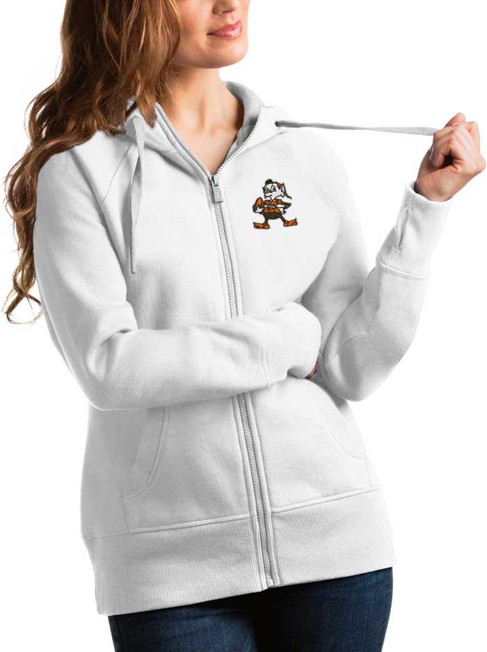 Women's Majestic Threads White Cleveland Browns Contrast Fleece Tri-Blend Pullover Sweatshirt Size: Small