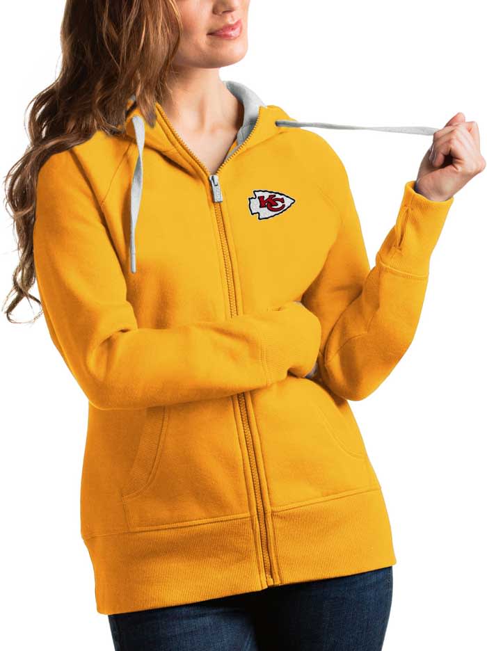 Antigua Kansas City Chiefs Gold Victory Long Sleeve Hoodie, Gold, 65% Cotton / 35% POLYESTER, Size M, Rally House