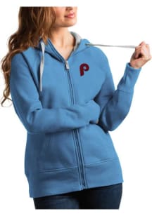 Antigua Philadelphia Phillies Womens Light Blue Victory Long Sleeve Full Zip Jacket