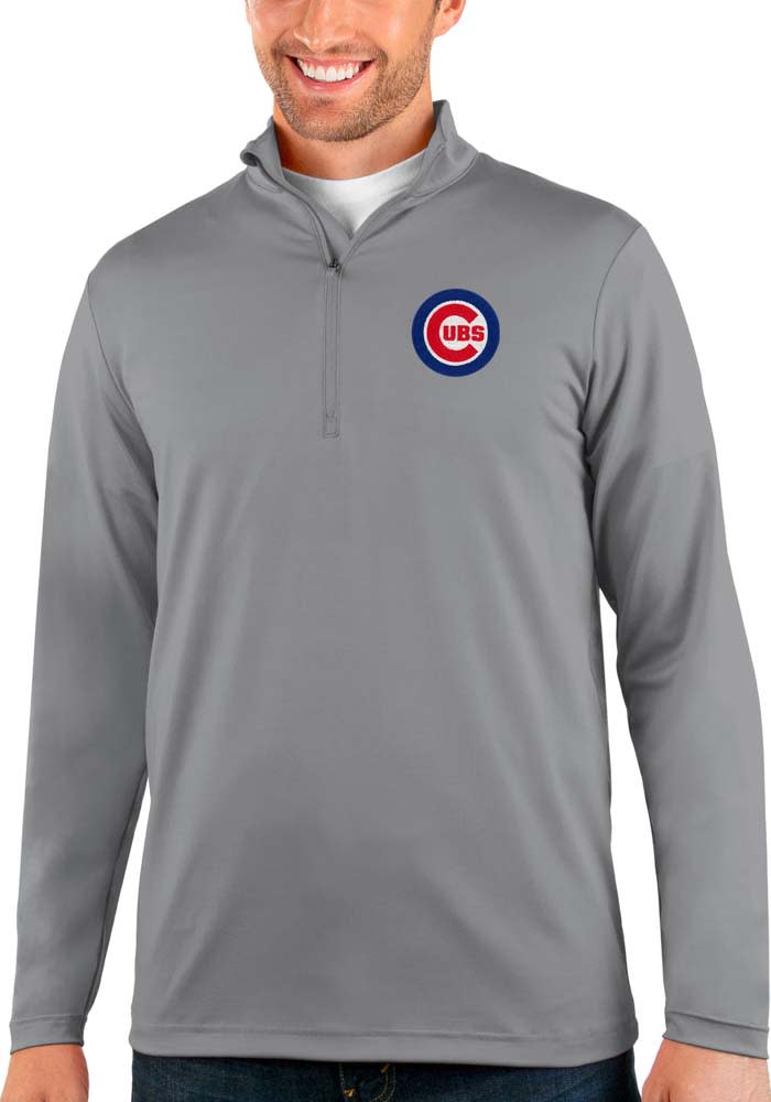 Antigua Chicago Cubs Grey Metallic Logo Tribute Long Sleeve 1/4 Zip Pullover, Grey, 100% POLYESTER, Size M, Rally House