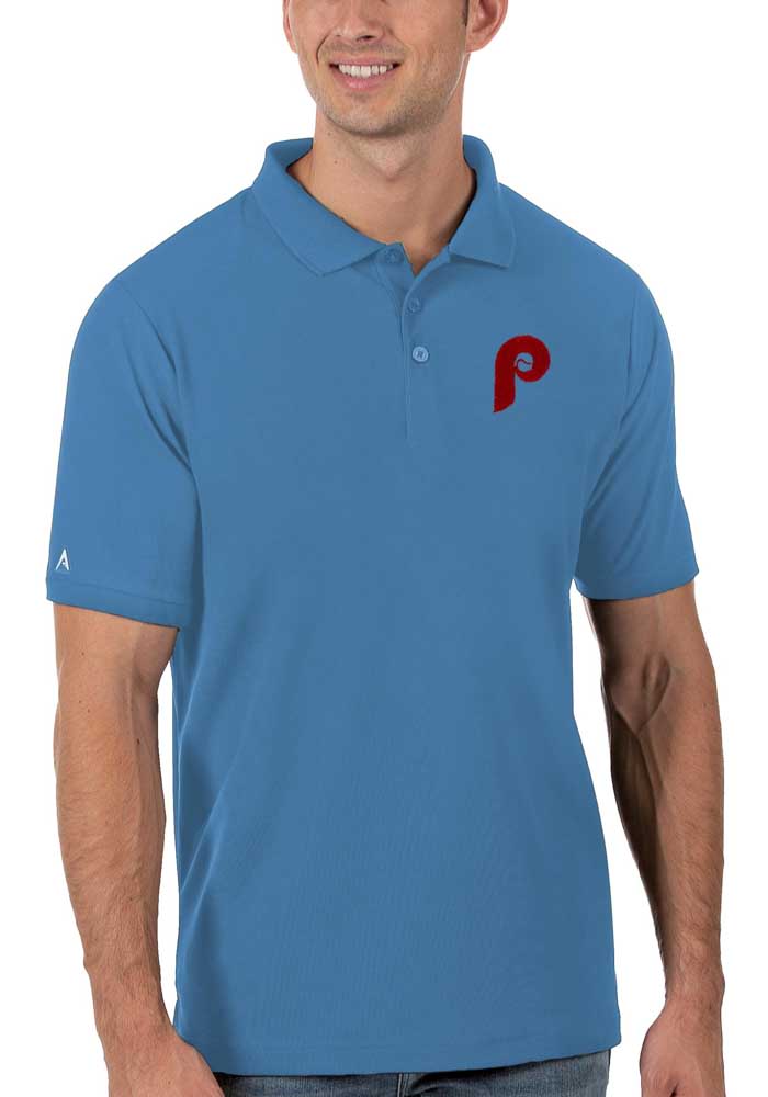 Antigua Philadelphia Phillies Mens Blue Legacy Pique Short Sleeve Polo