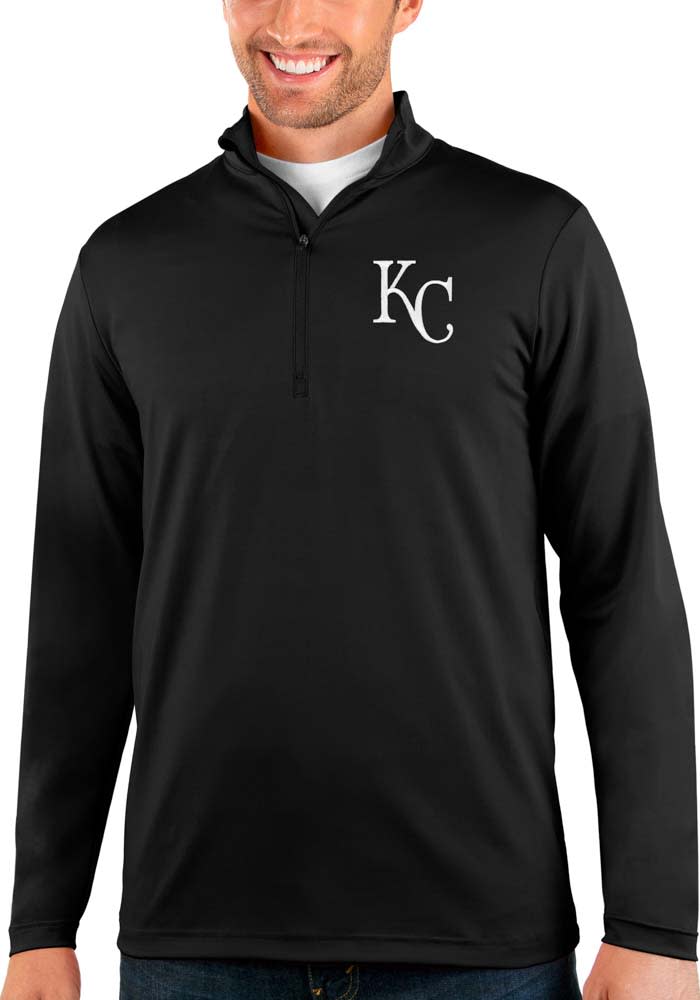 Antigua Kansas City Royals Black Flier Bunker Long Sleeve Crew Sweatshirt, Black, 86% Cotton / 11% Polyester / 3% SPANDEX, Size XL, Rally House