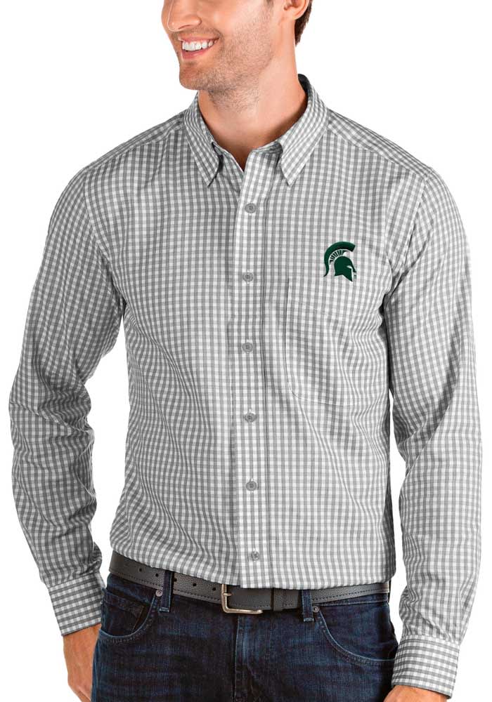 Antigua Michigan State Spartans Mens Grey Structure Long Sleeve Dress Shirt