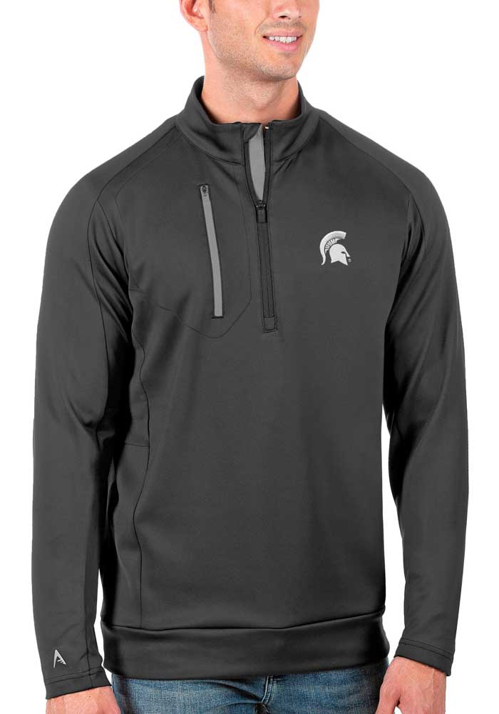 Antigua Michigan State Spartans Mens Charcoal Generation Long Sleeve 1/4 Zip Pullover