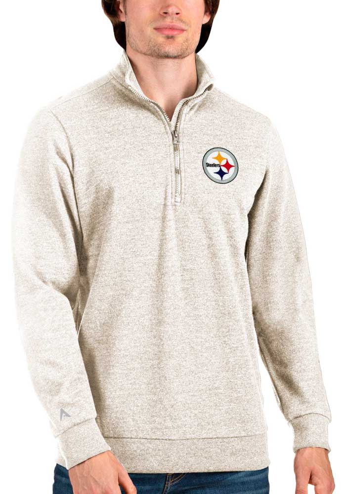 Antigua Pittsburgh Steelers Mens White Action Long Sleeve 1/4 Zip Fashion Pullover