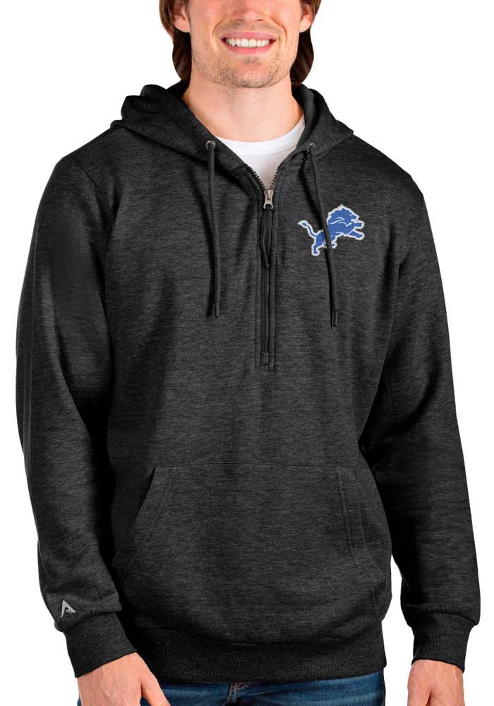 Detroit Lions Antigua Metallic Logo Victory Pullover Hoodie - Black