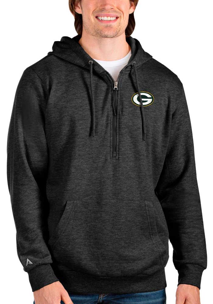 Men's Antigua Black Green Bay Packers Logo Victory Pullover Hoodie