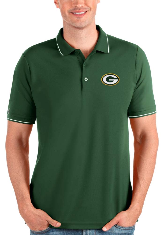 Antigua Green Bay Packers Mens Green AFFLUENT Short Sleeve Polo
