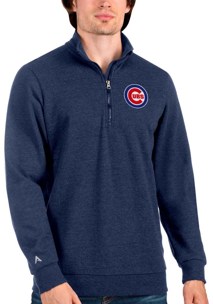 Antigua Chicago Cubs Mens Navy Blue Action Pullover Long Sleeve 1/4 Zip Fashion Pullover