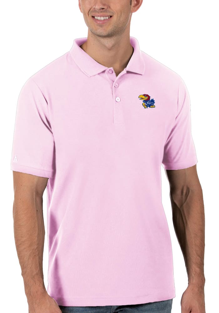 Antigua Kansas Jayhawks Mens Pink Legacy Pique Short Sleeve Polo