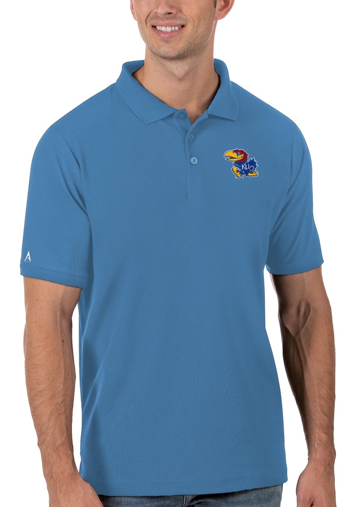 Antigua Kansas Jayhawks Mens Light Blue Legacy Pique Short Sleeve Polo