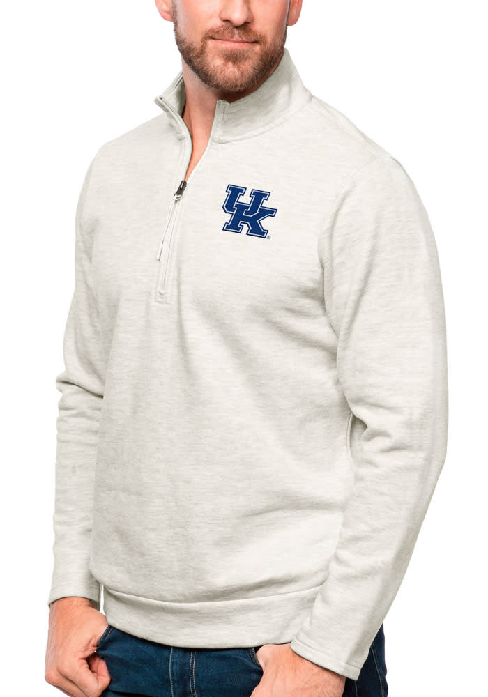 Antigua Kentucky Wildcats Mens Oatmeal Gambit Long Sleeve Qtr Zip Pullover