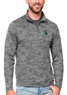 Antigua Michigan State Spartans Mens Charcoal Brigade Long Sleeve 1/4 Zip Pullover