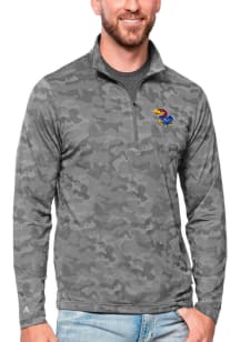 Antigua Kansas Jayhawks Mens Charcoal Brigade Long Sleeve 1/4 Zip Pullover