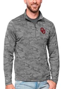 Antigua Oklahoma Sooners Mens Charcoal Brigade Long Sleeve 1/4 Zip Pullover