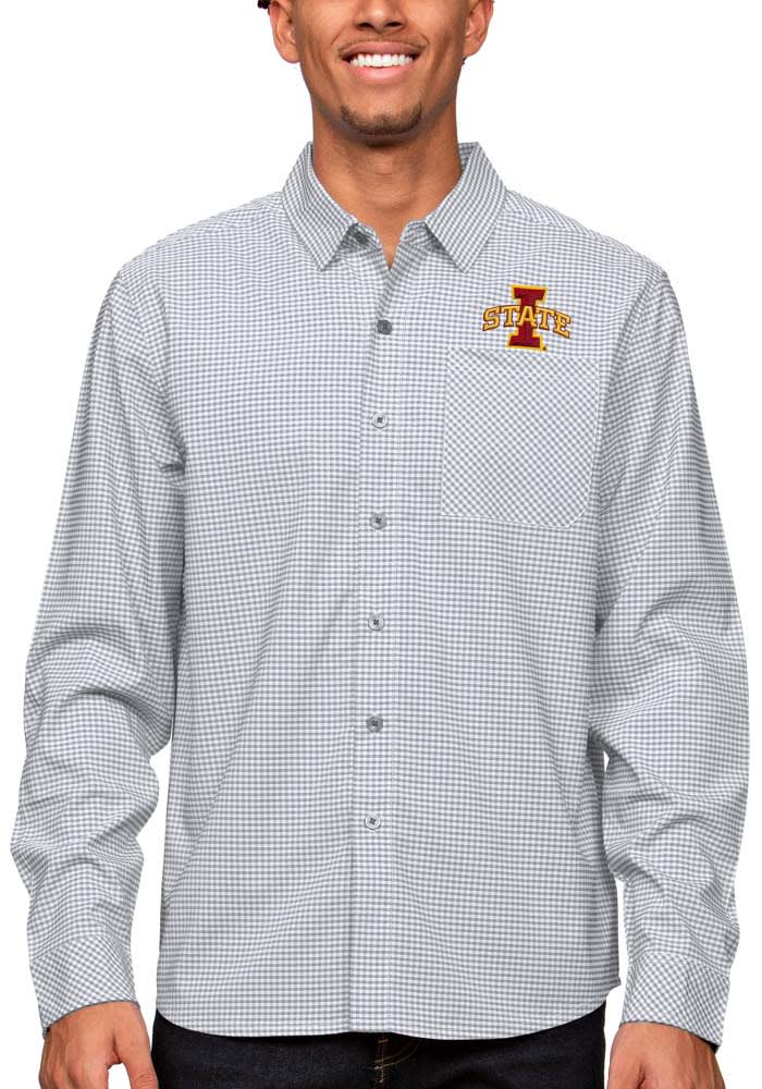 Men's Cutter & Buck Charcoal Louisville Cardinals Easy Care Stretch Gingham  Long Sleeve Button-Down Shirt