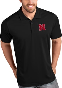 Mens Nebraska Cornhuskers Black Antigua Tribute Short Sleeve Polo Shirt
