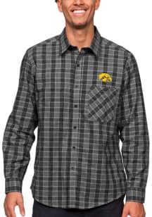 Antigua Iowa Hawkeyes Mens Black Pioneer Flannel Long Sleeve Dress Shirt
