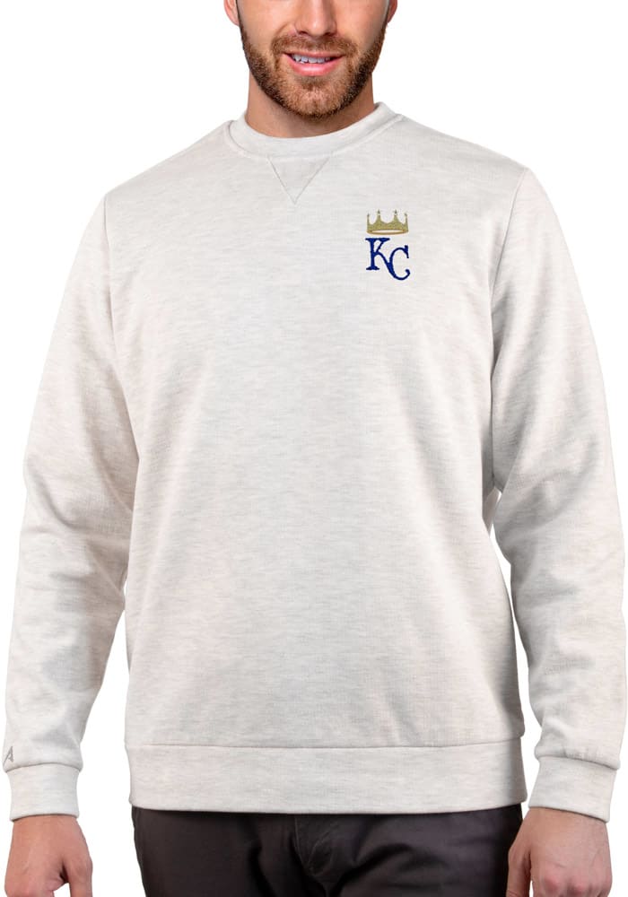 Men's Antigua Heathered Black Kansas City Royals Reward Crewneck Pullover Sweatshirt Size: Small