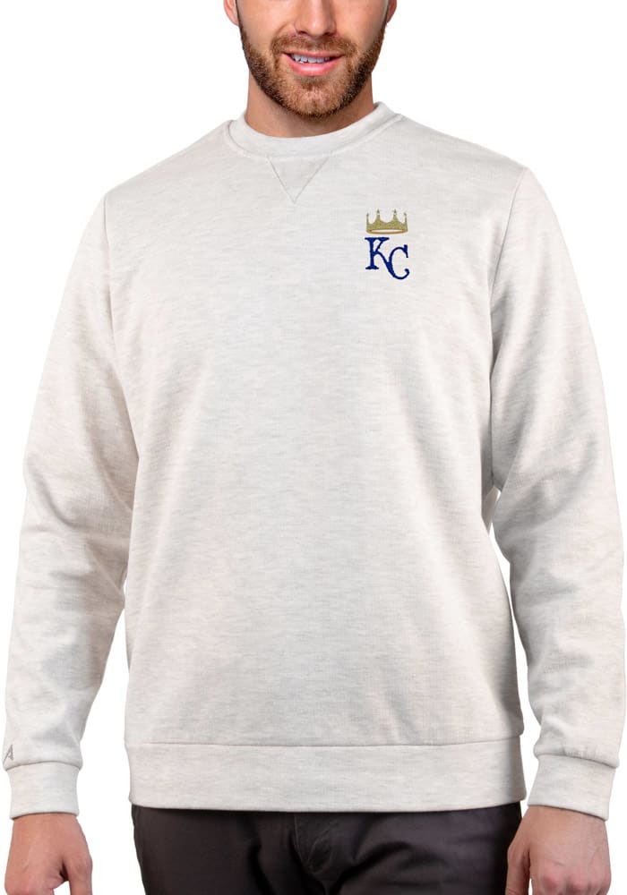 Antigua Kansas City Royals Mens Oatmeal Gambit Long Sleeve Crew Sweatshirt