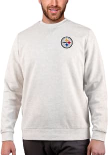 Antigua Pittsburgh Steelers Mens Oatmeal Gambit Long Sleeve Crew Sweatshirt