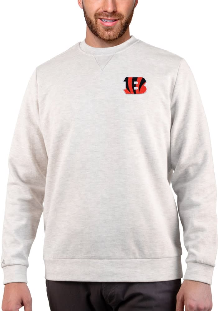 Men's Antigua Oatmeal Cincinnati Bengals Reward Crewneck Pullover Sweatshirt Size: Small